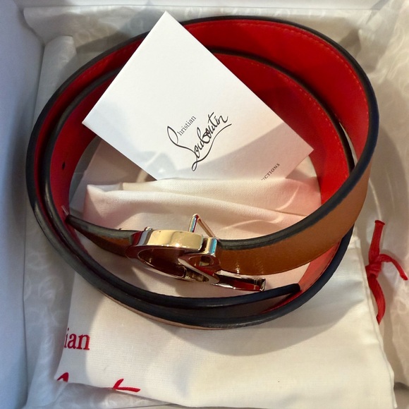Christian Louboutin Tan/Red Size 75 Reversible Belt with CL Gold Logo main image 2